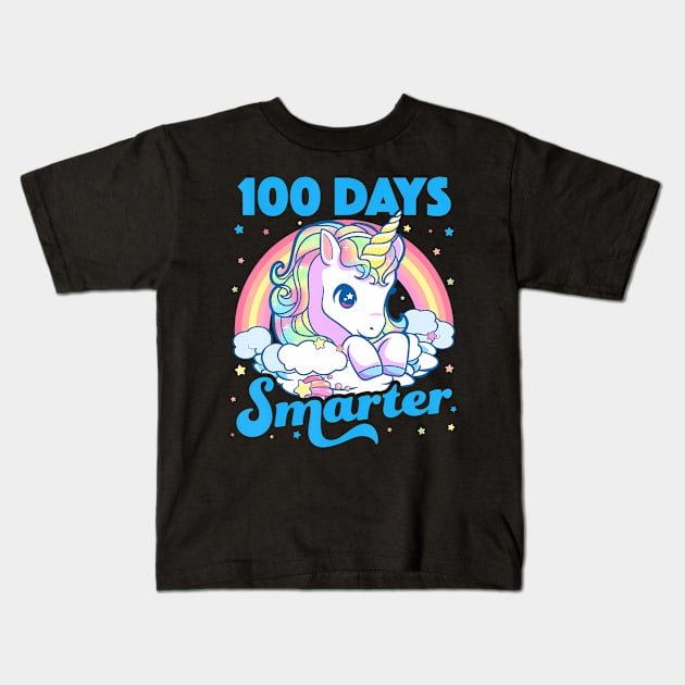 100 Days Smarter Unicorn Girls Teacher 100th Day of School Kids T-Shirt by Aleem James